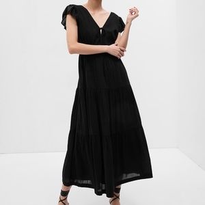 Gap Flutter Sleeve Tiered Maxi Black Dress Size XXL Plus Size